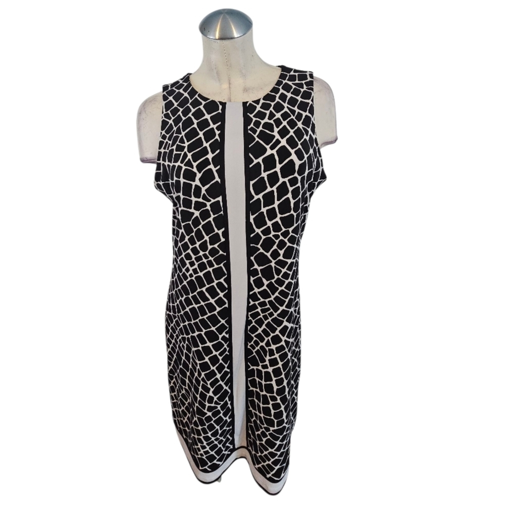 Michael Kors Size L Black and Off White Patterned Dress